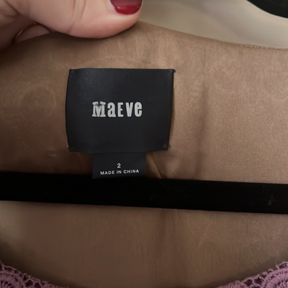 Anthro | Maeve Dusty Lilac “Gathered Lace” Eyelet Dress Size 2 Euro Summer - Picture 7 of 10